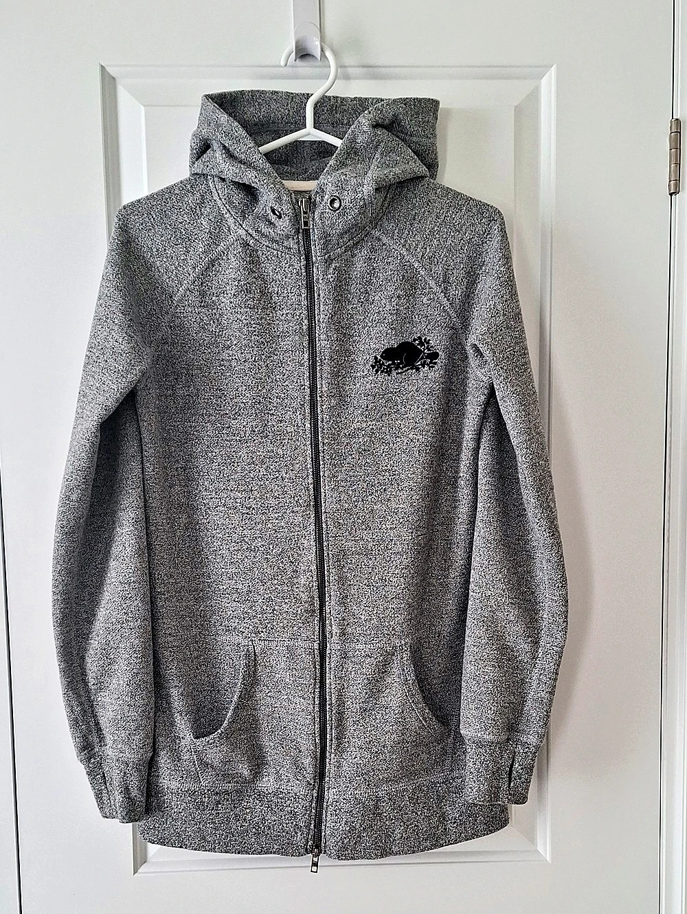 Roots Salt and Pepper Full-Zip Hoodie Black Beaver Logo Thumbholes